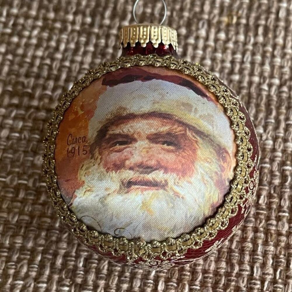 Vintage Krebs Masters on Silk Santa Christmas ornament Santa Claus face 1999